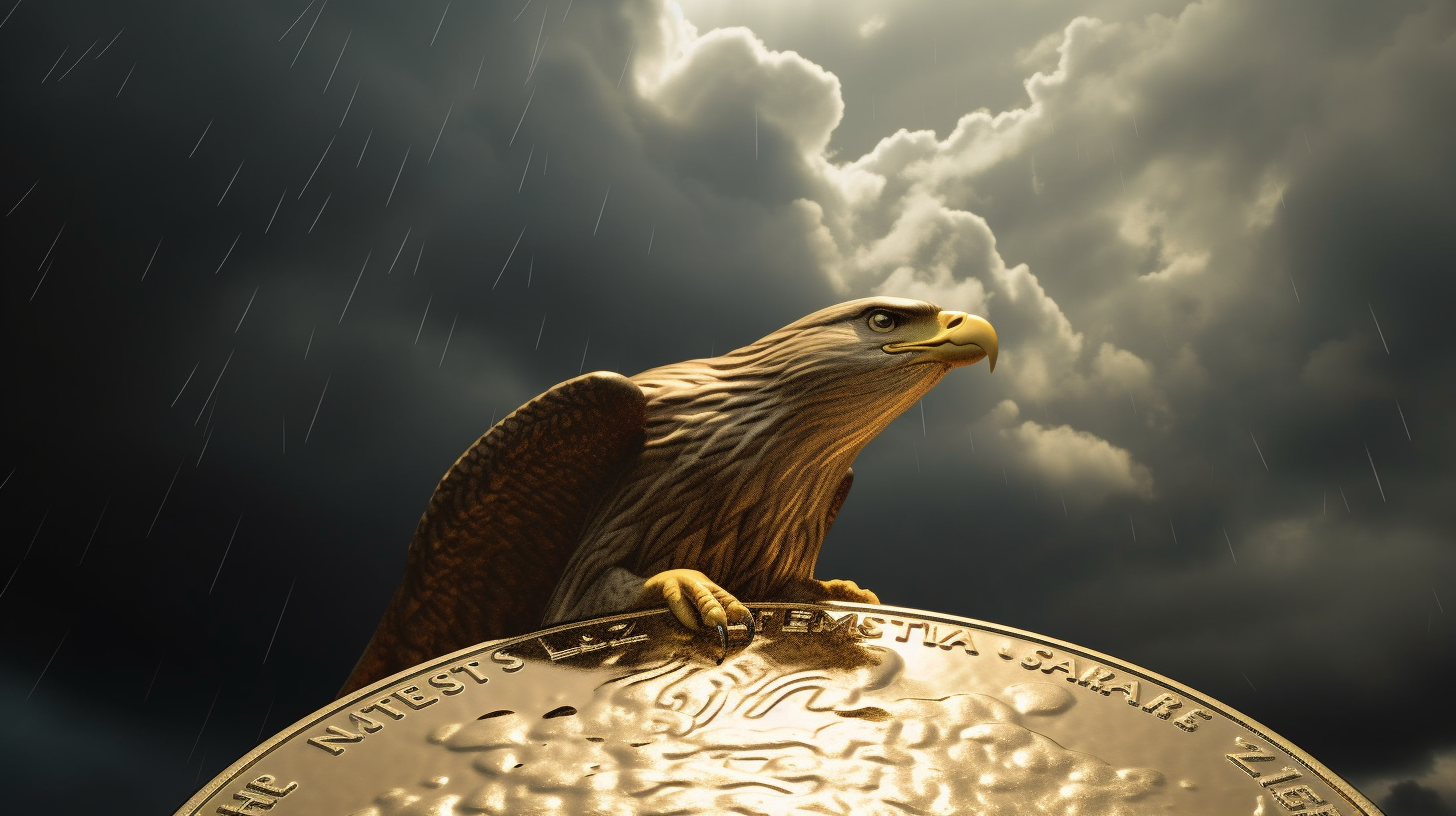 eagle perched on top of a gold coin