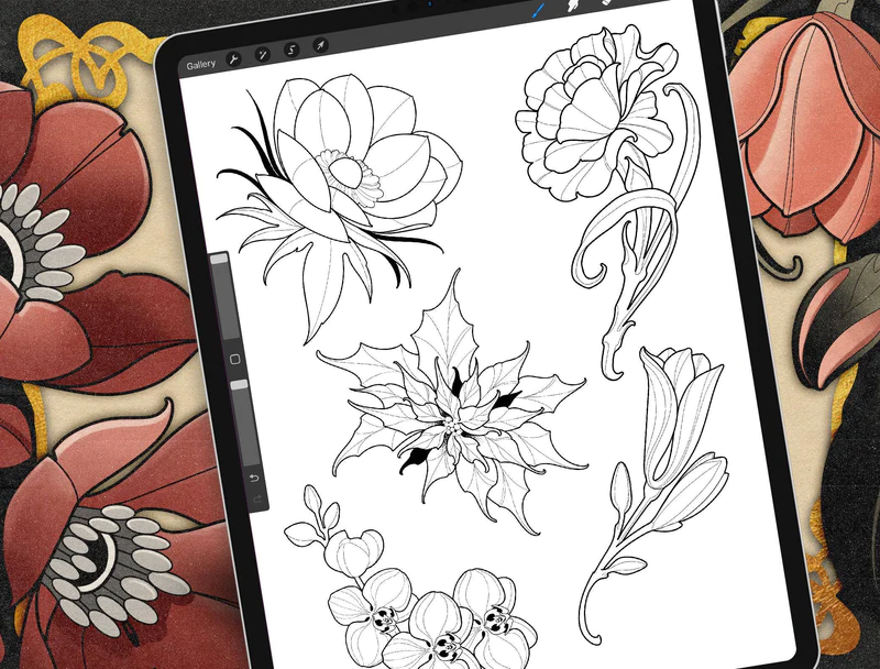 Stop logging long hours drawing petals and use these flash stamps to achieve intricate botanical tattoos.