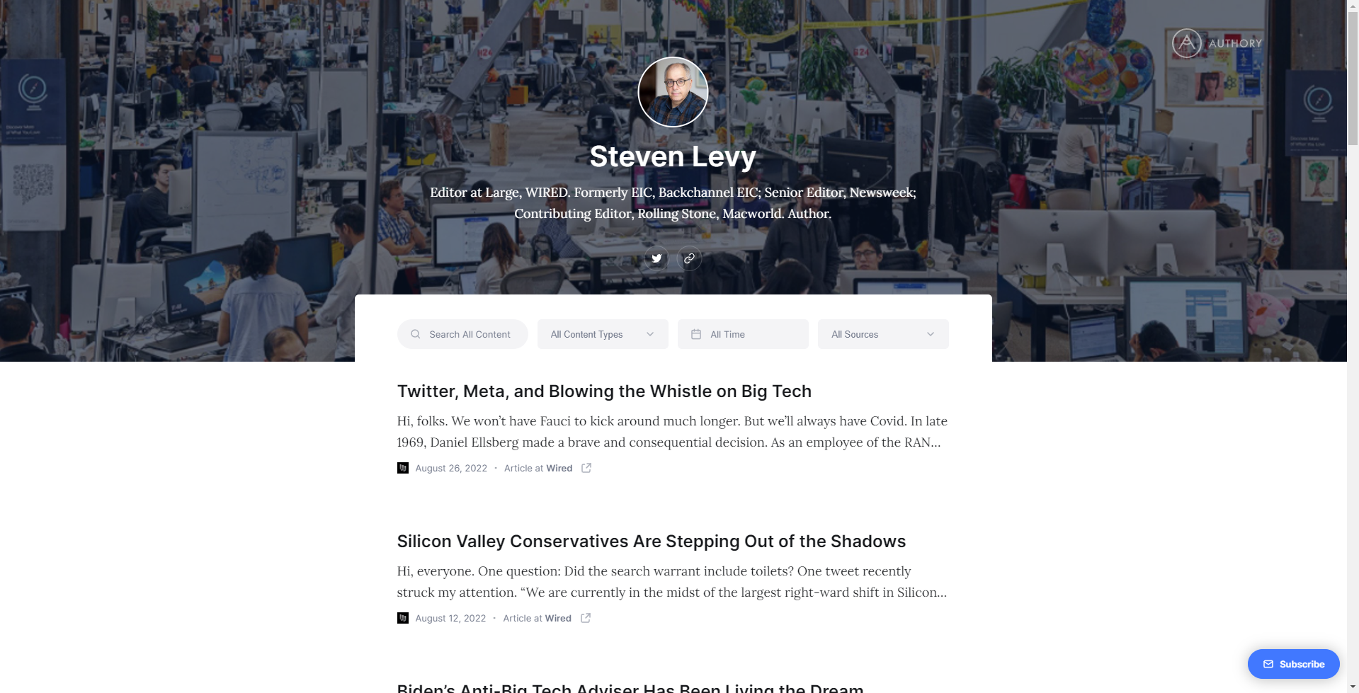 Steven Levy's online portfolio on Authory