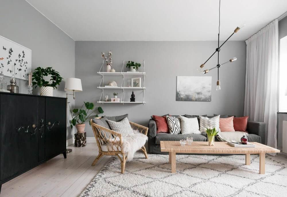 Cool gray walls with a gray sofa