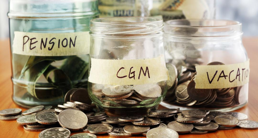 savings jars for pension, vacation, and cgm device