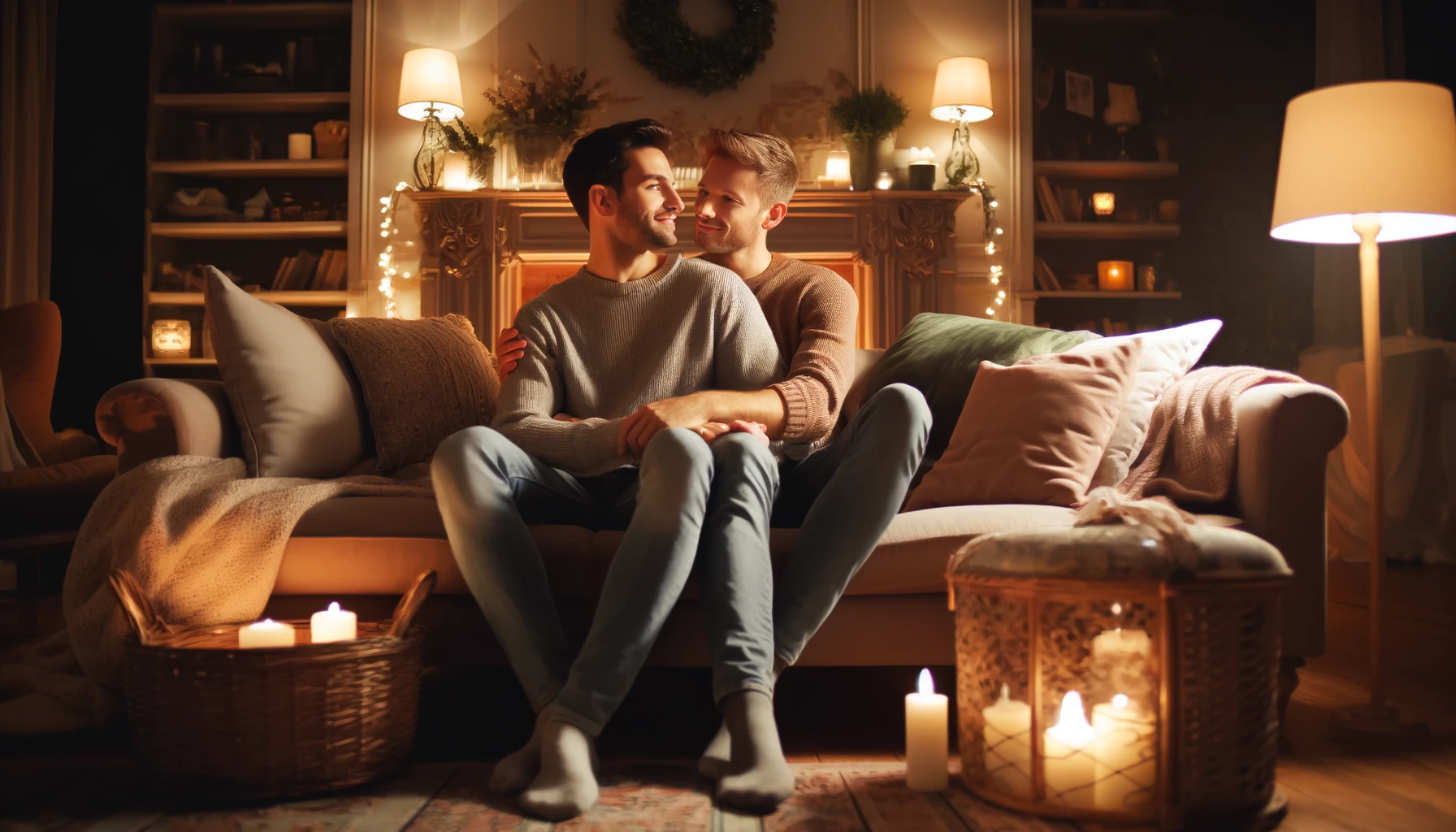 A romantic couple enjoying a cozy evening 