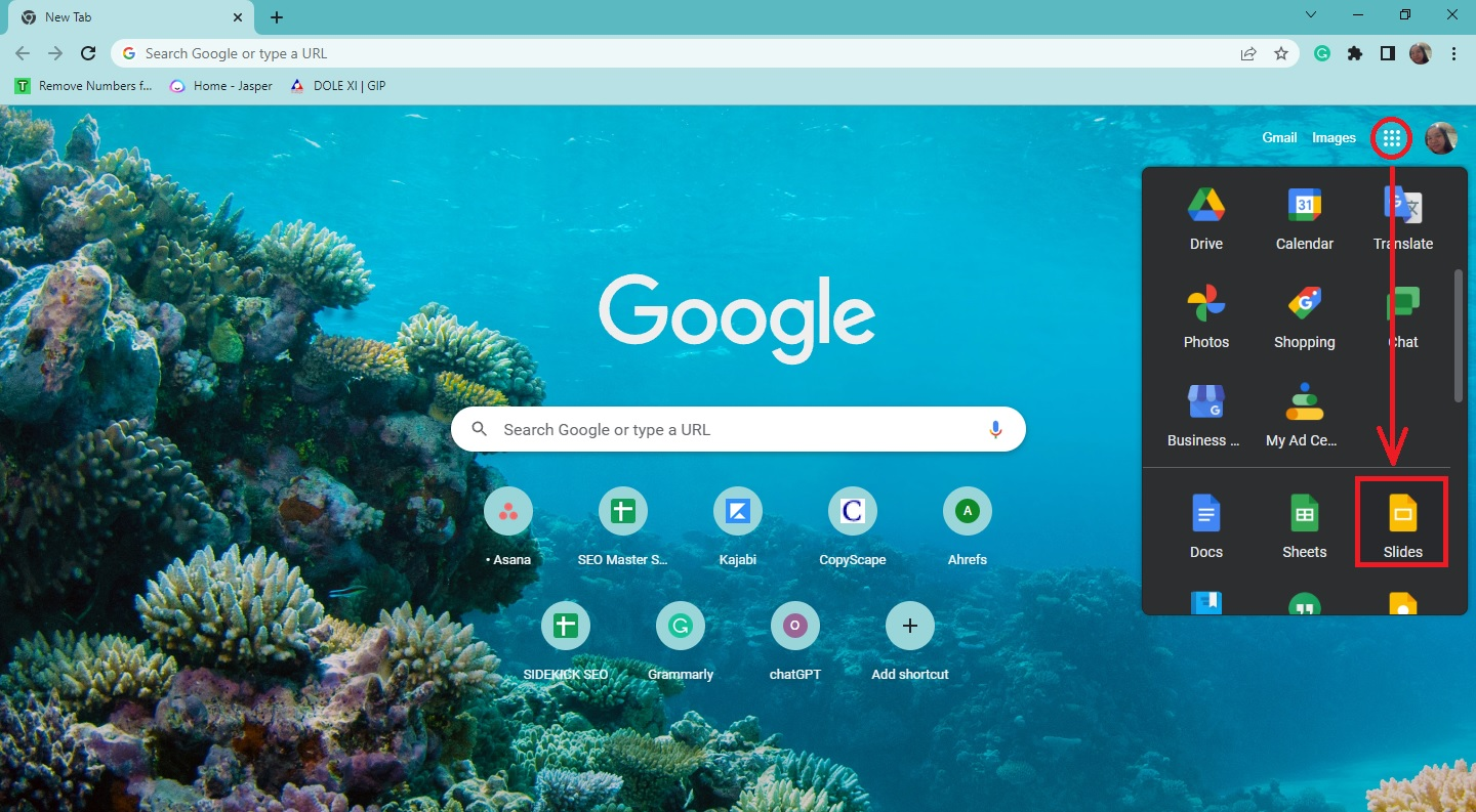 Open your Google slides on your Chrome browser