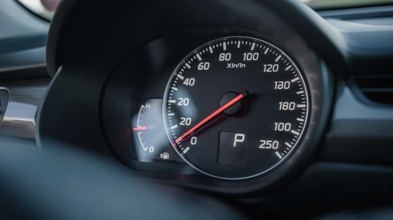 The image shows a car speedometer with the needle indicating a high speed, set against a blurred background that suggests rapid motion. This visual captures the essence of speed and performance, similar to how a well-configured wp config file optimizes a WordPress installation for efficiency.