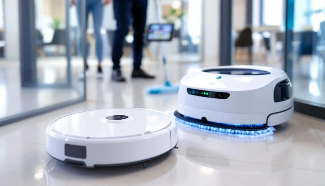 The image showcases a variety of smart cleaning devices designed for the cleaning services industry, including robotic vacuums and automated window cleaners, highlighting their role in enhancing house cleaning services and providing unique cleaning solutions for both residential and commercial spaces. These advanced tools represent the future of professional cleaning, ensuring efficiency and convenience for customers.