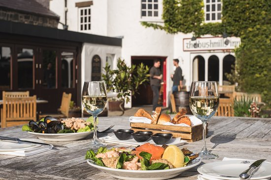 Dunner on a table outside the Bushmills Inn