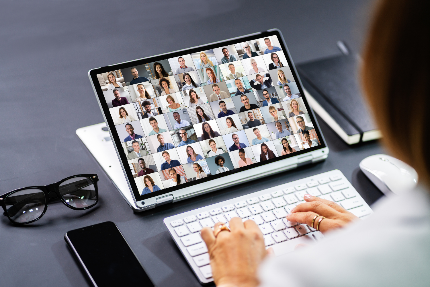 A group of remote workers in a virtual meeting.