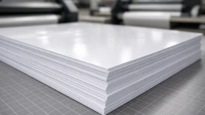 A stack of printable waterproof vinyl sheets in studio