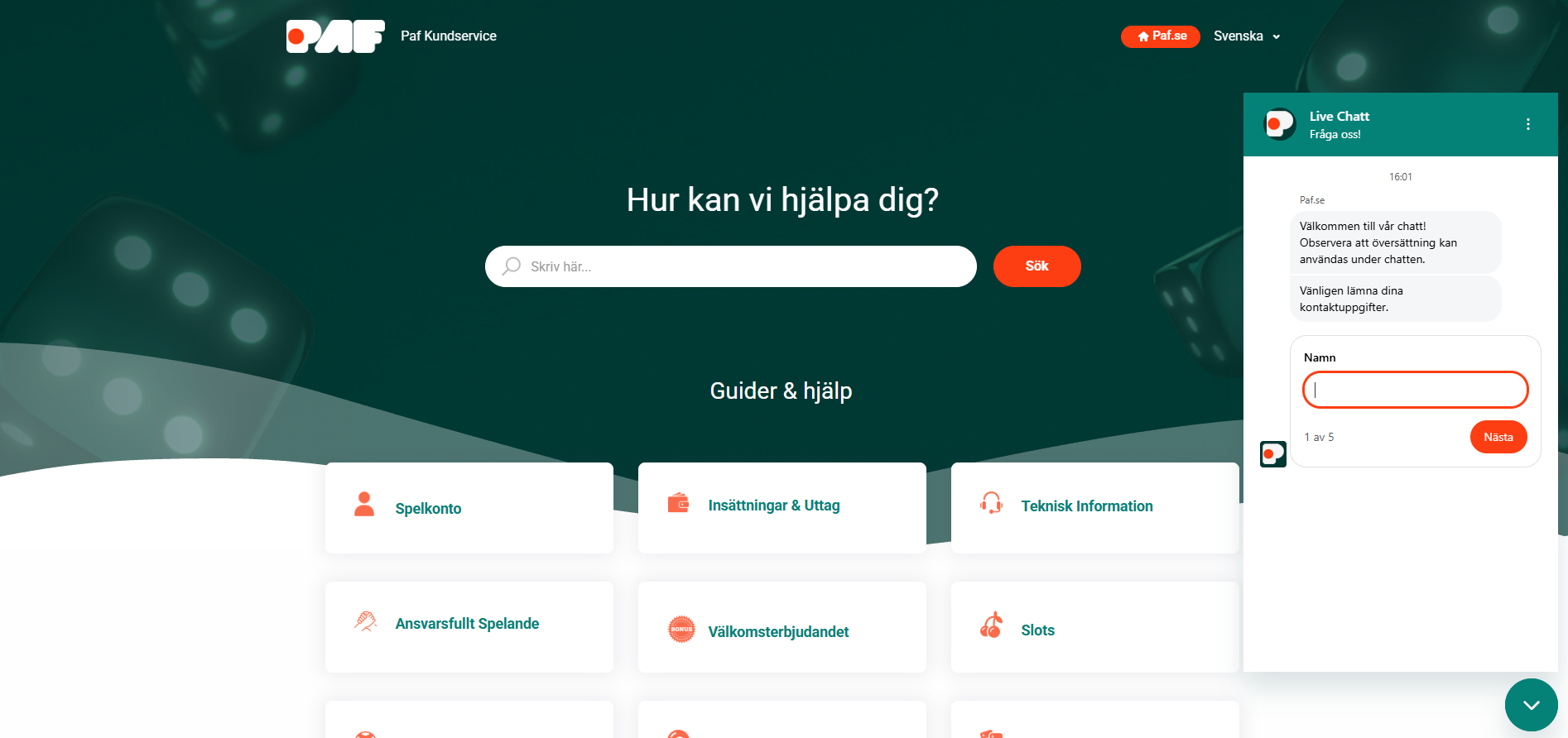 Kundtjänst paf.