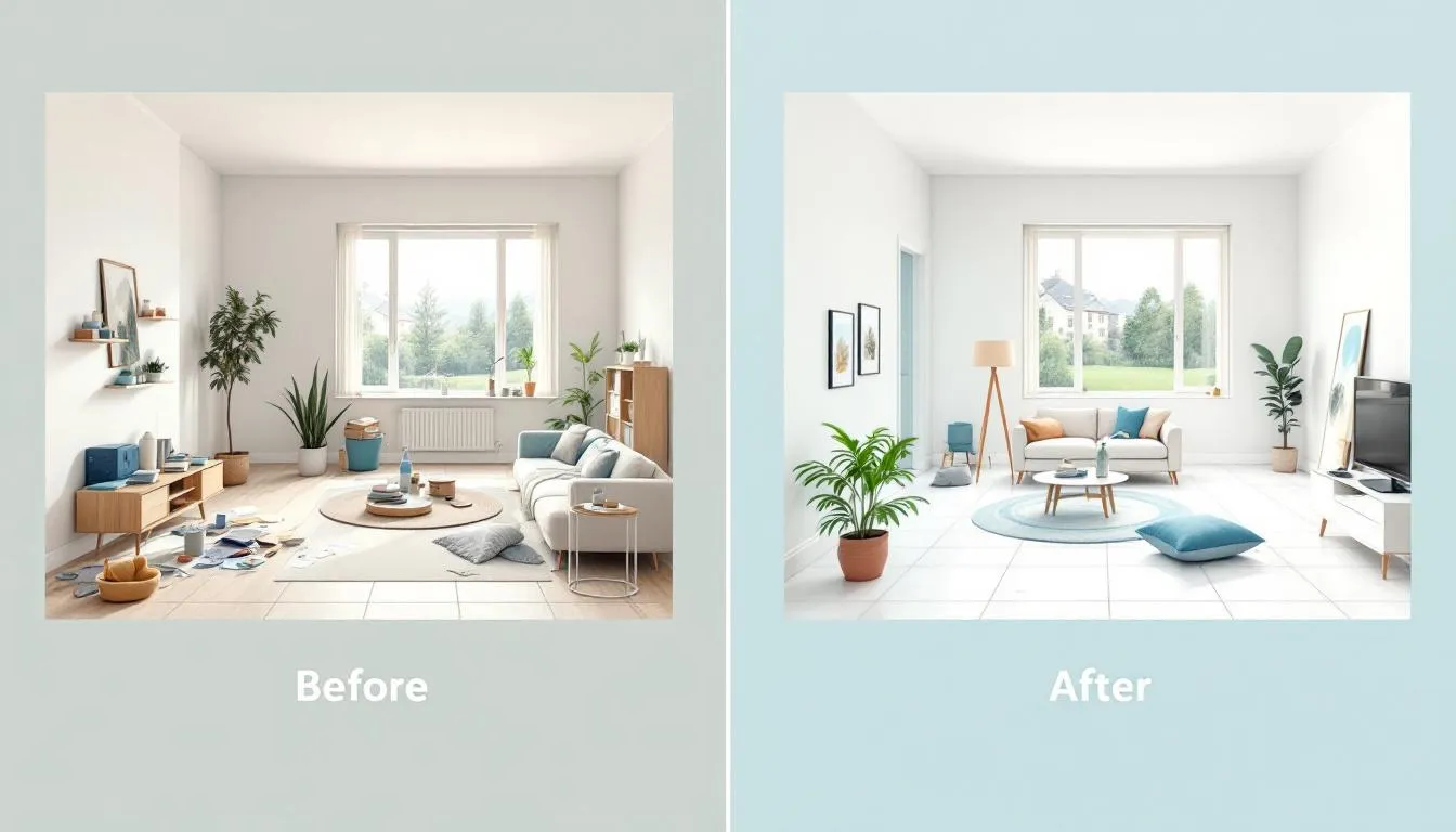 A before and after comparison of a move-in/move-out deep cleaning service.