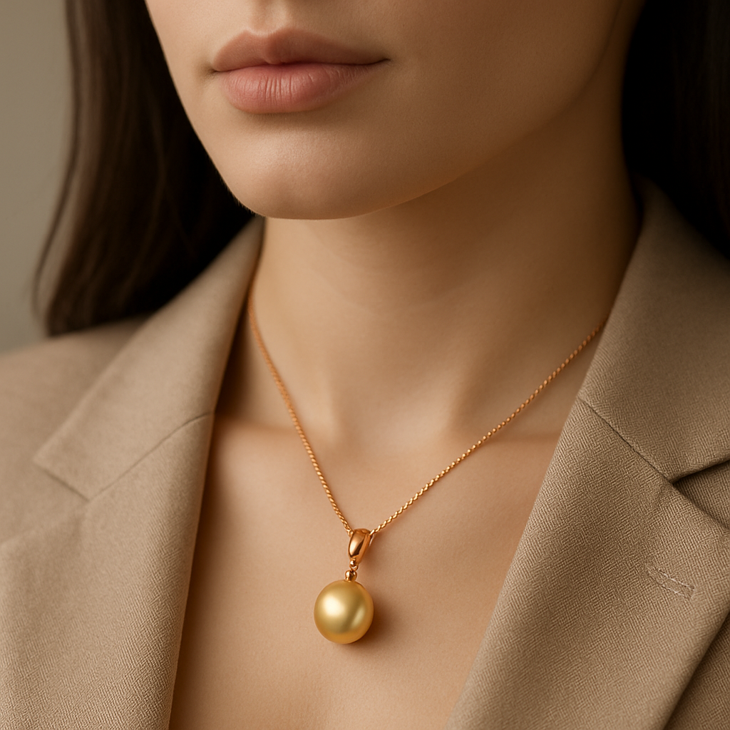 Pakabukas su auksinės spalvos jūriniu perlu