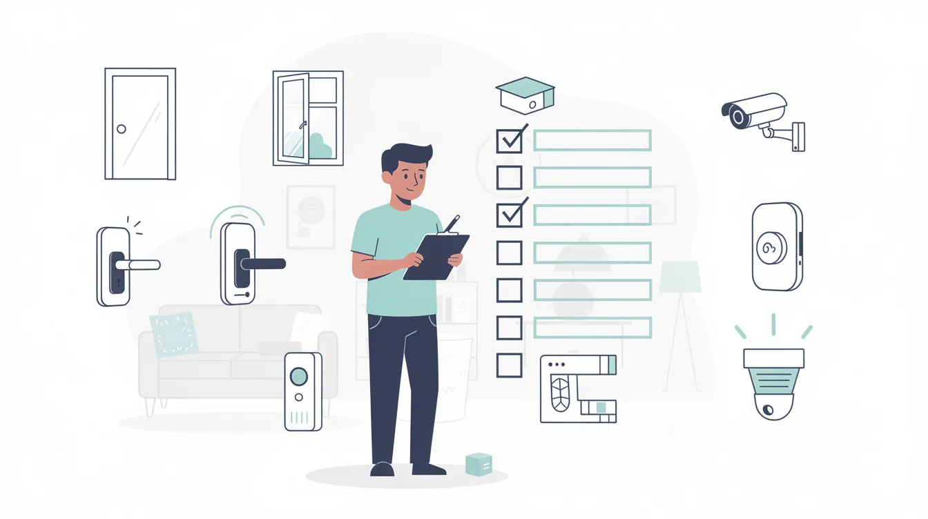 A person conducting a home security audit with a checklist.