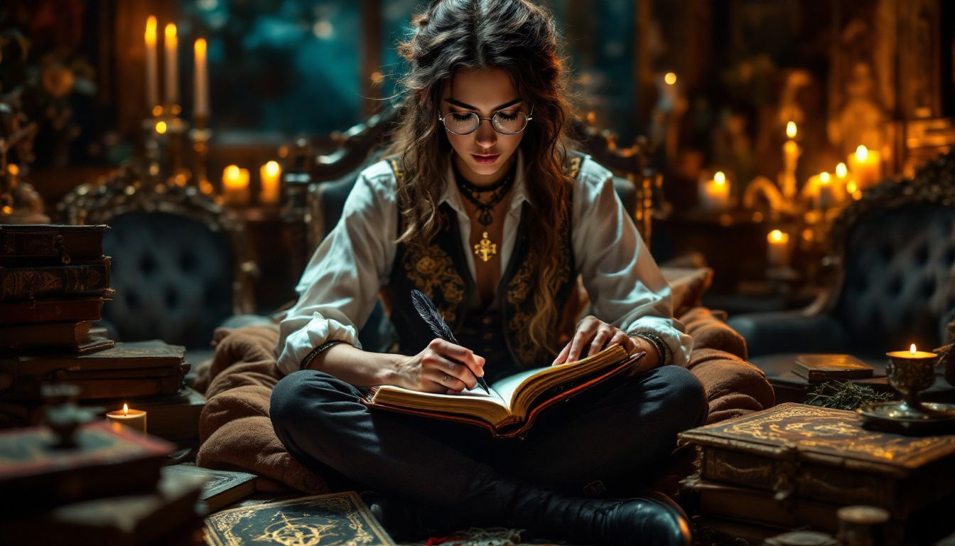 A tarot reader jotting down notes in a tarot journal.