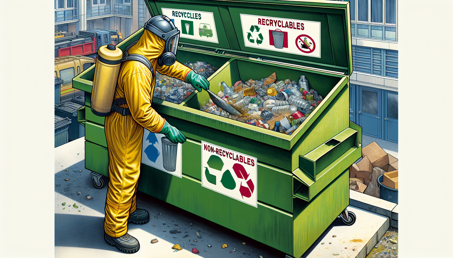 Proper waste disposal in a dumpster