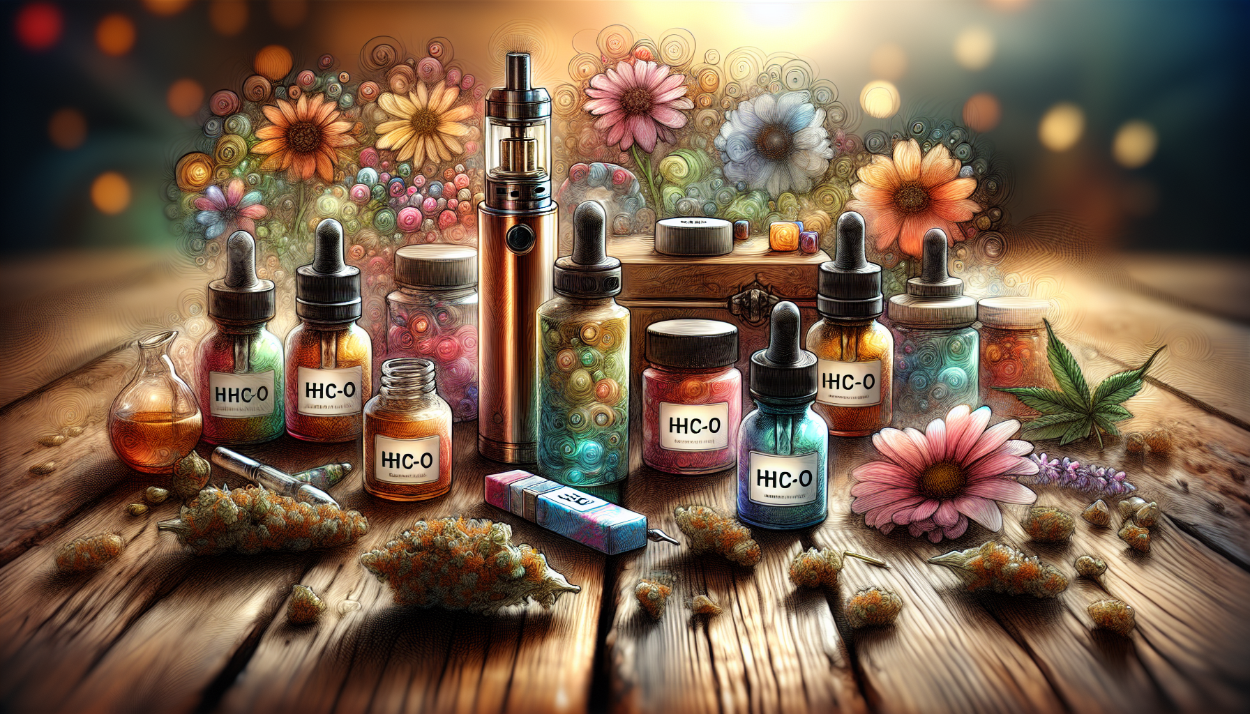 An illustration of HHC-O products on the market.