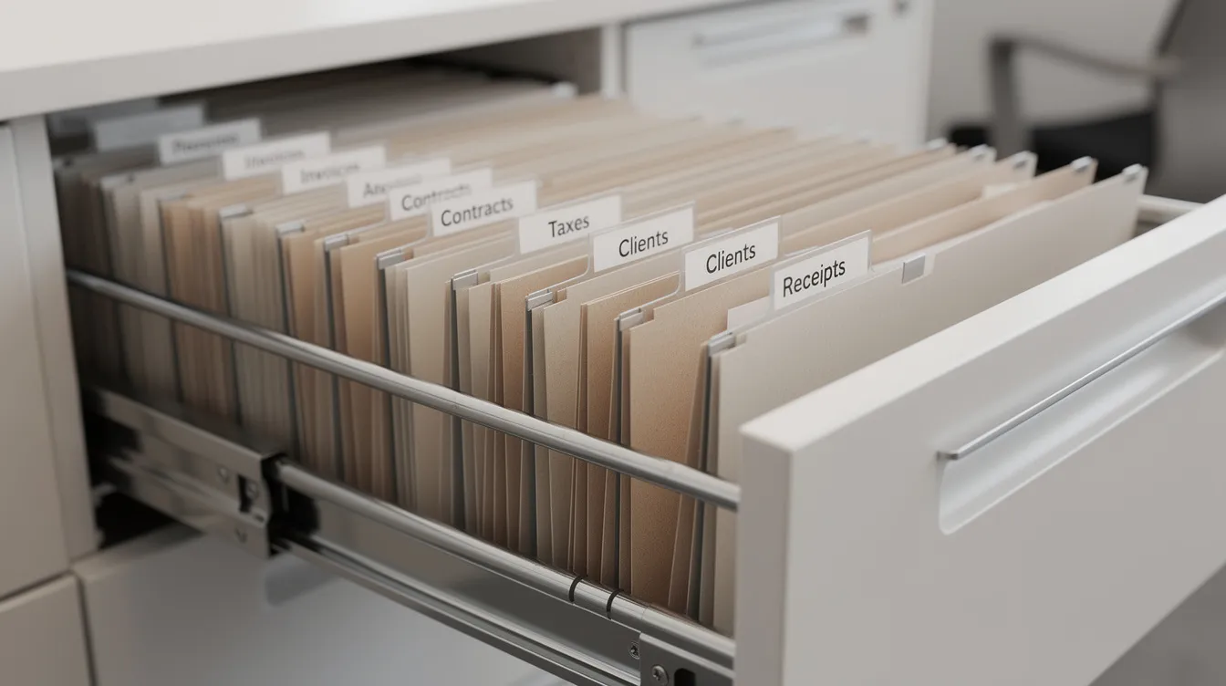 The image shows an organized filing cabinet drawer filled with neatly labeled folders containing various financial documents, including legal documents related to estate planning, retirement accounts, and living wills. This arrangement facilitates easy access to important information for financial planners and individuals managing their assets and future planning.