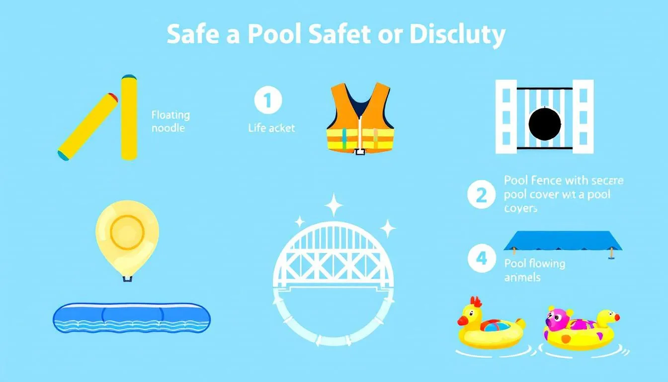 A selection of safe pool equipment and toys, emphasizing safe pool equipment for children.