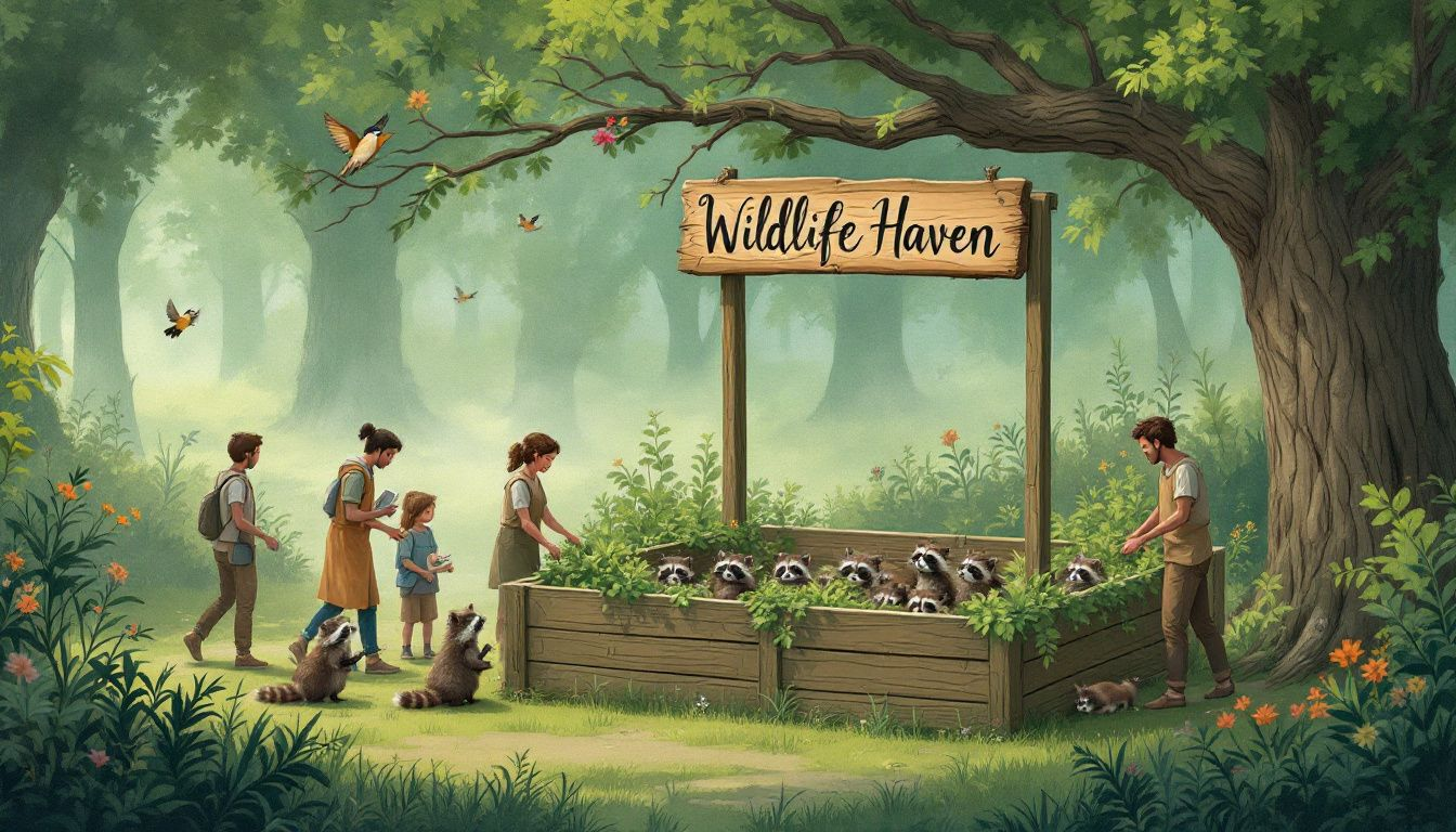 An illustration showing humane wildlife trapping and relocation techniques.