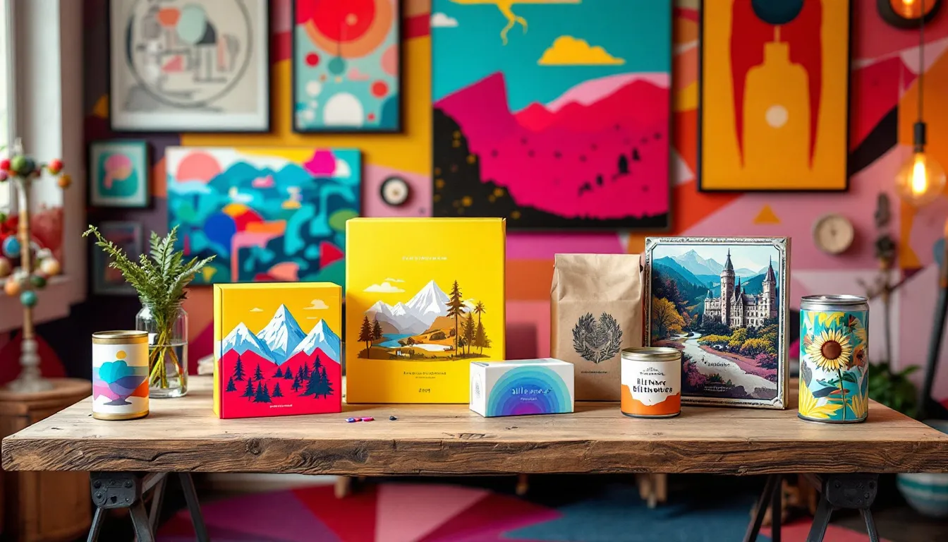 Creative packaging designs displayed on a table.