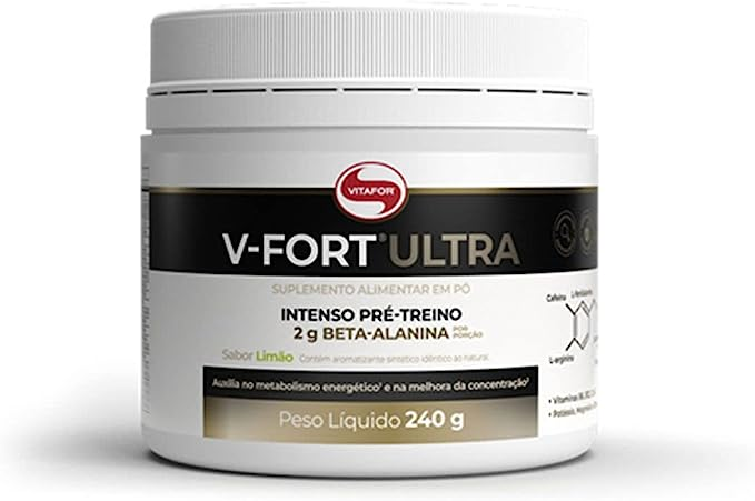 V-Fort Ultra, suplemento alimentar sabor Limão, pote de 240 gramas. Imagem: Amazon