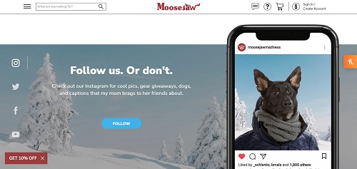 Screenshot of Moosejaw's homepage