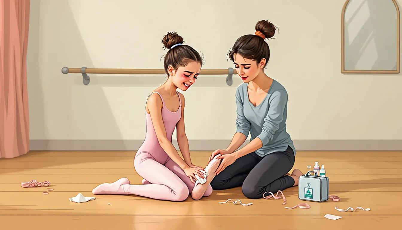 A dancer receiving first aid for ballet injuries.