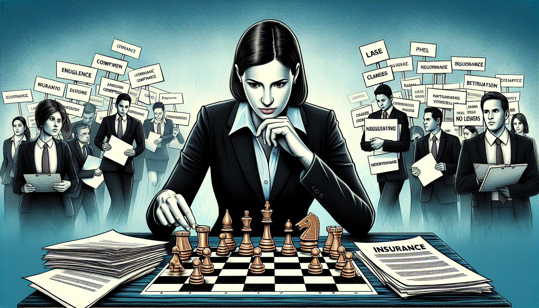 Lawyer strategizing negotiation tactics against insurance companies