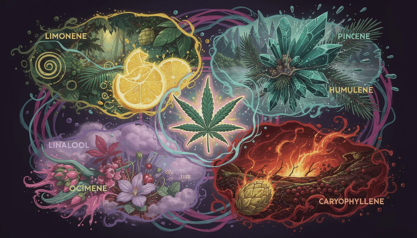 Eine Übersicht der häufigsten Terpene in Cannabis und ihre Aromen.