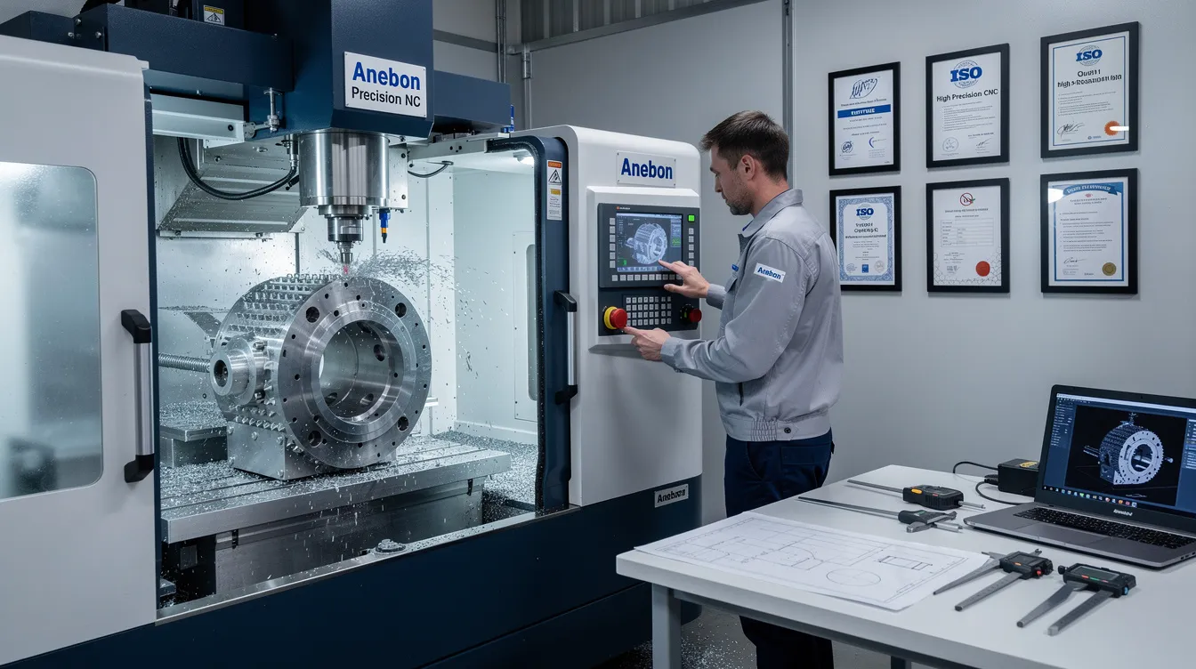 The image depicts a modern CNC machining facility showcasing various high precision CNC lathes and vertical machining centers, emphasizing the advanced machining capabilities and tight tolerances achieved by top CNC machining companies. The environment reflects a commitment to quality control and precision manufacturing, essential for meeting the rigorous standards of the CNC machining industry.