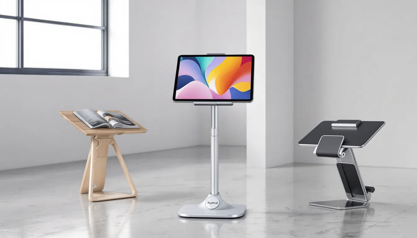 Benefits of using secure tablet stands illustrated through various designs.