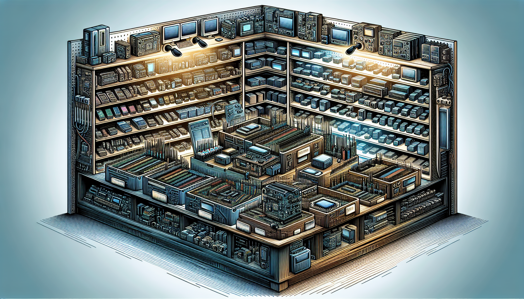 Various microcontrollers displayed in an electronics store