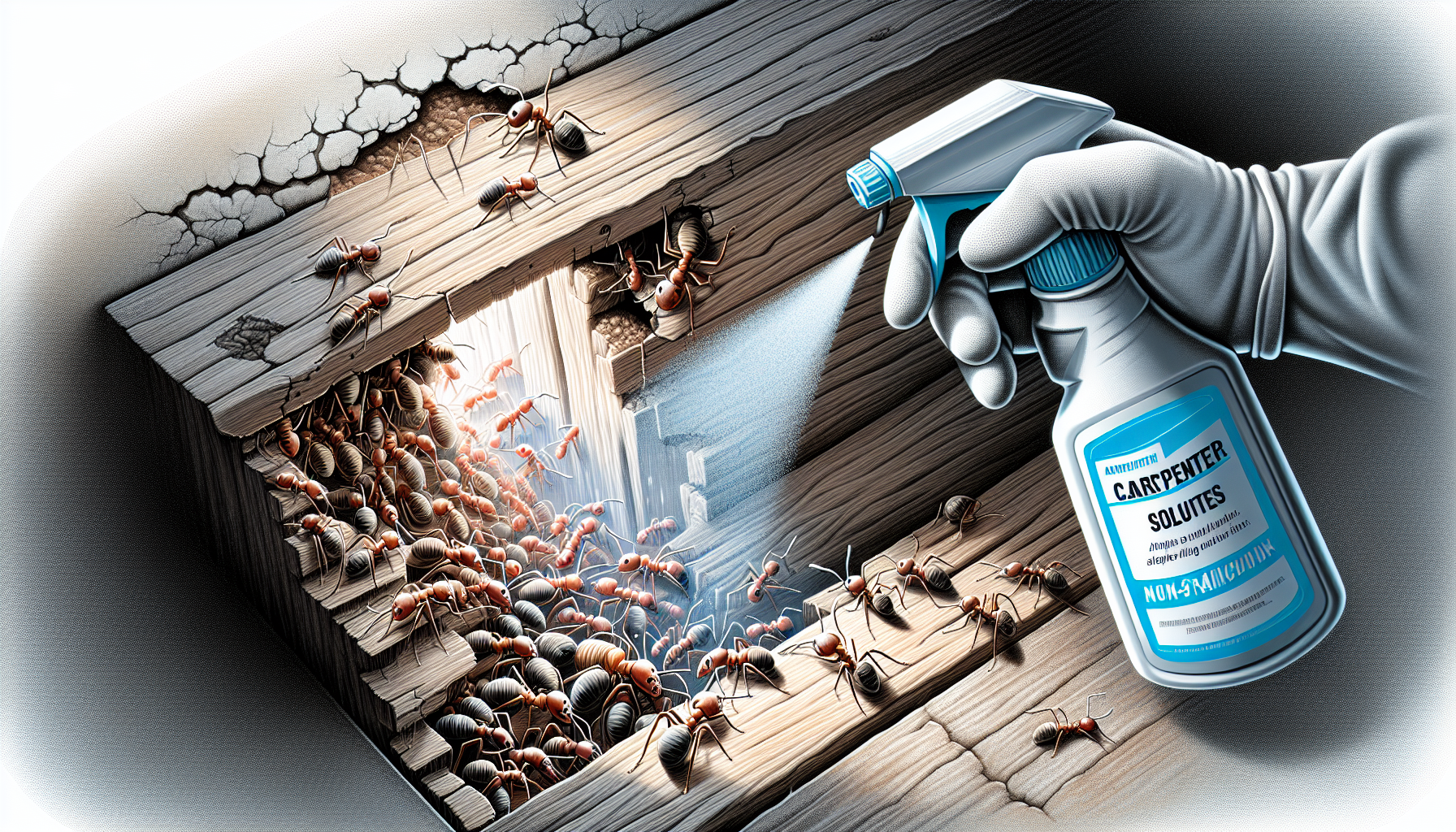 Application of spray for controlling carpenter ants
