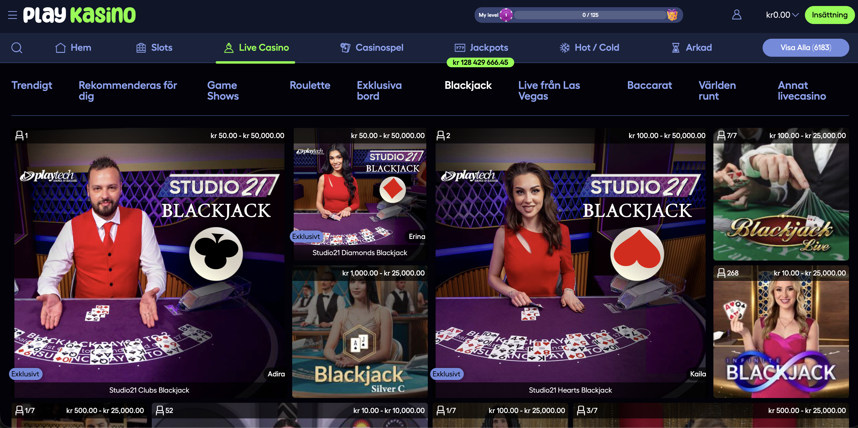 PlayKasino live blackjack spel i live casino hos Play Kasino online casino – PlayKasino recension