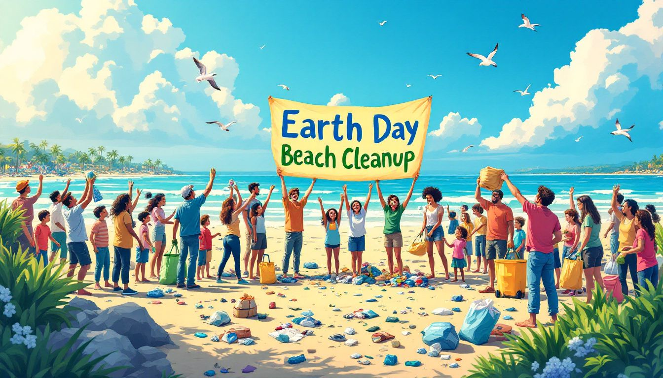 A community gathering for Earth Day beach cleanup activities.