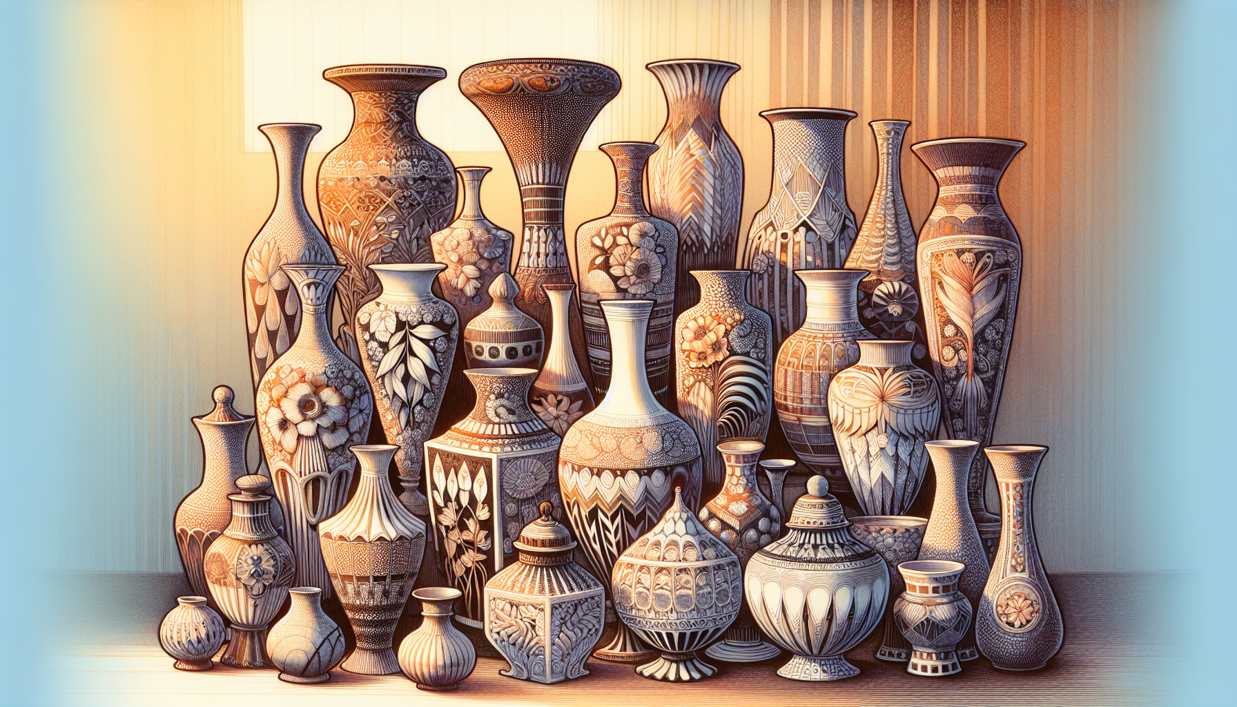 Illustration of various ceramic and porcelain vases