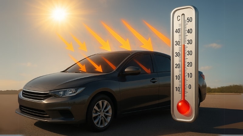 UV radiation causing the internal cabin temperature to increase
