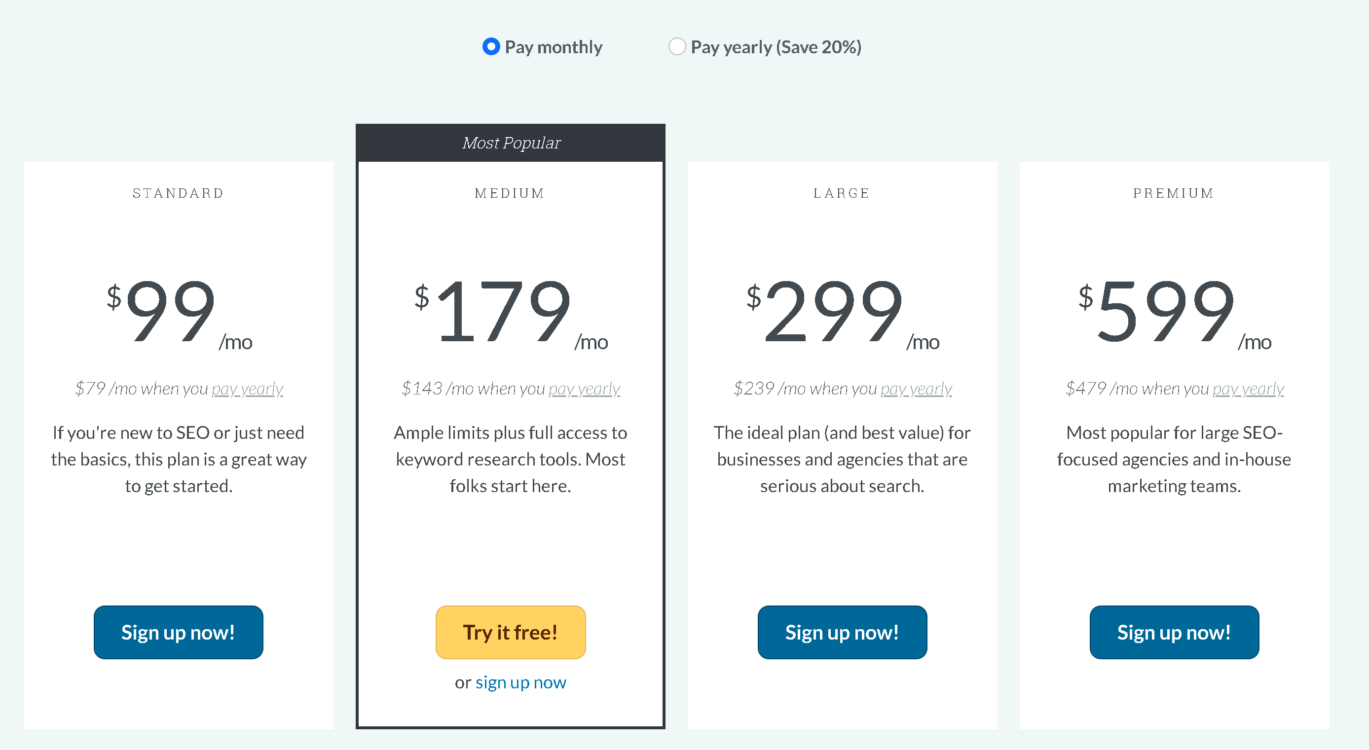 Moz Pro's monthly plan