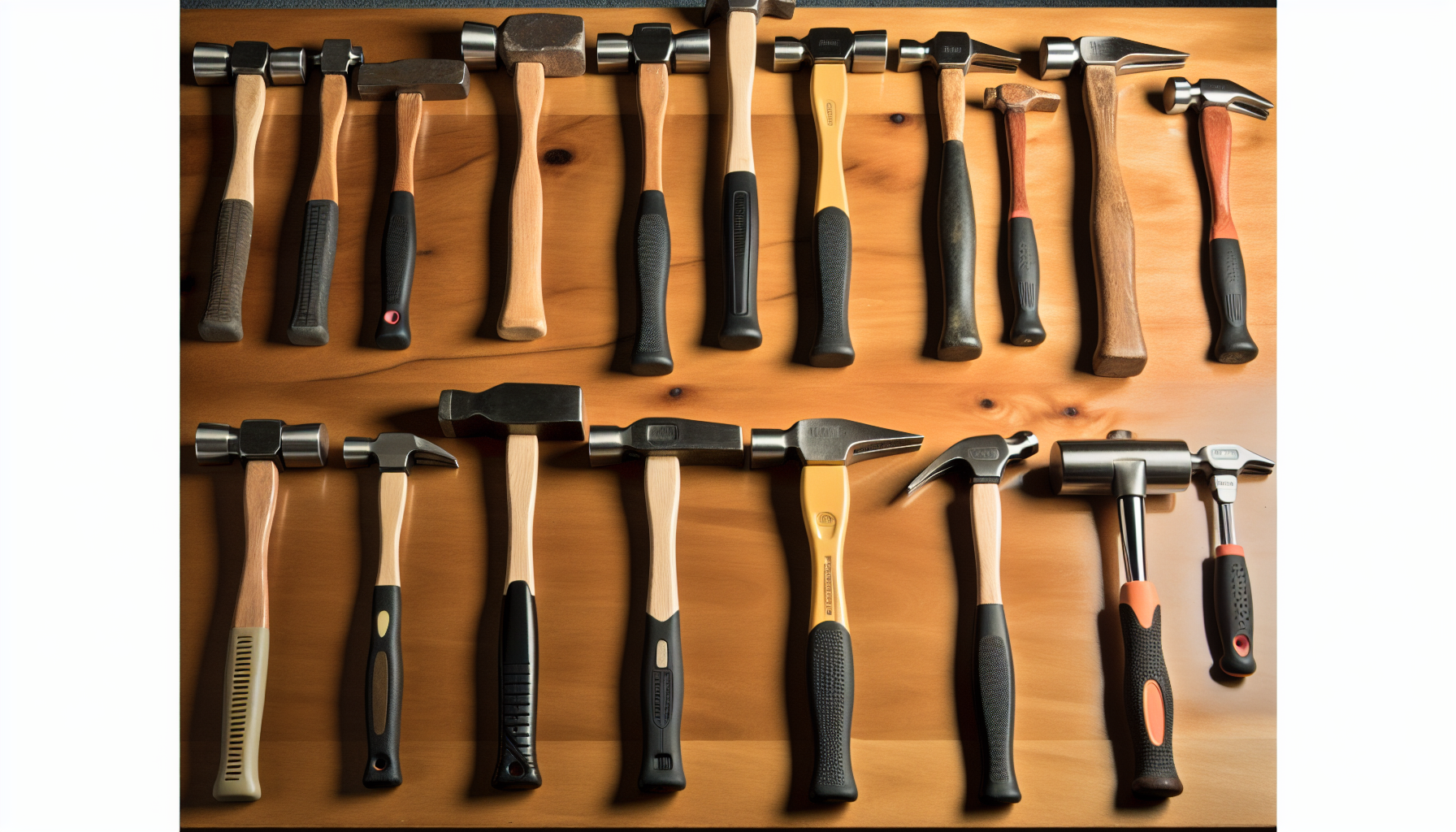 A selection of different bricklayer hammers from various brands