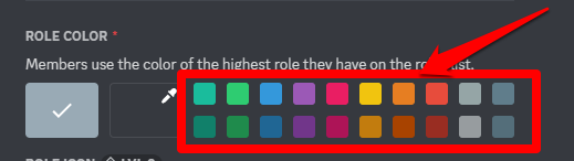 Image showing the predefined role colors on Discord