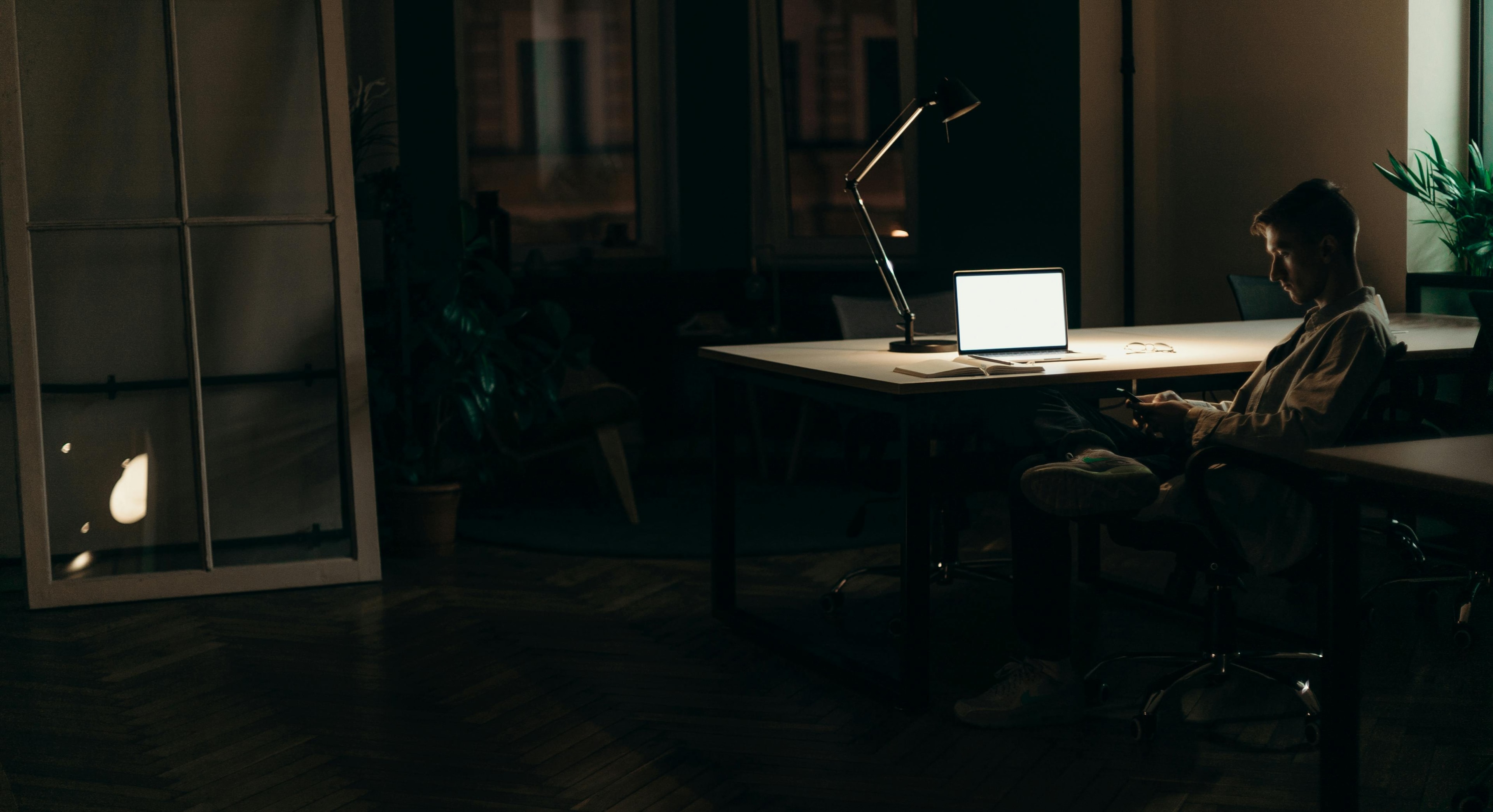 man awake late with laptop