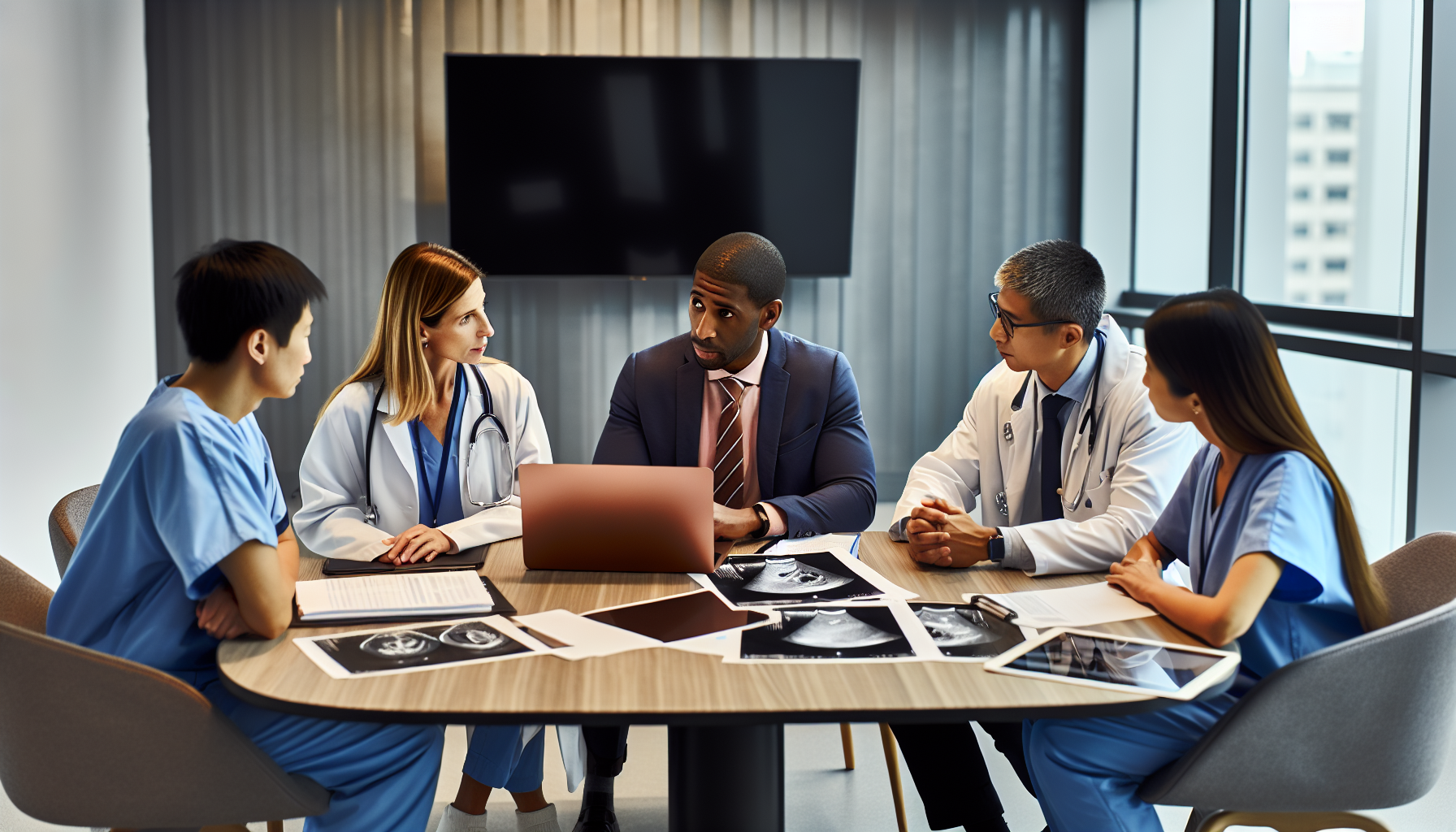 Photo of a multidisciplinary care team discussing a treatment plan