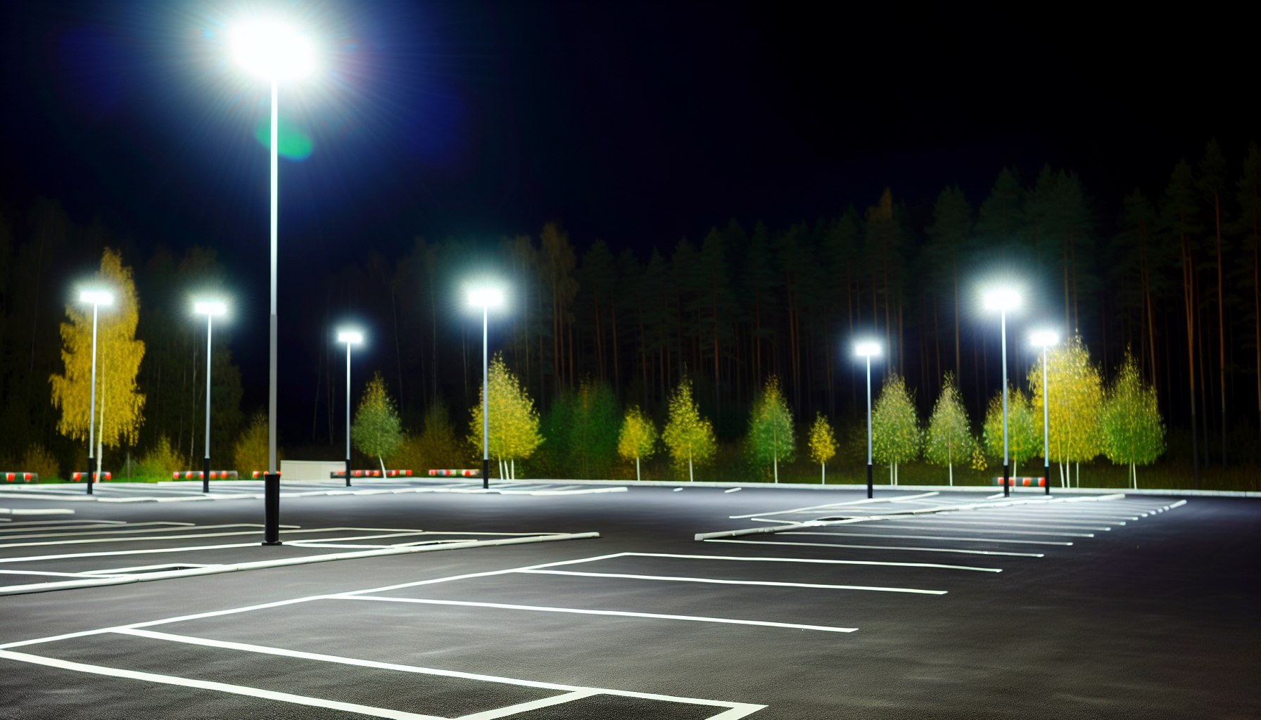 Photo of a well-lit parking area at night