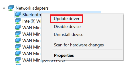 Update driver from Network adapters