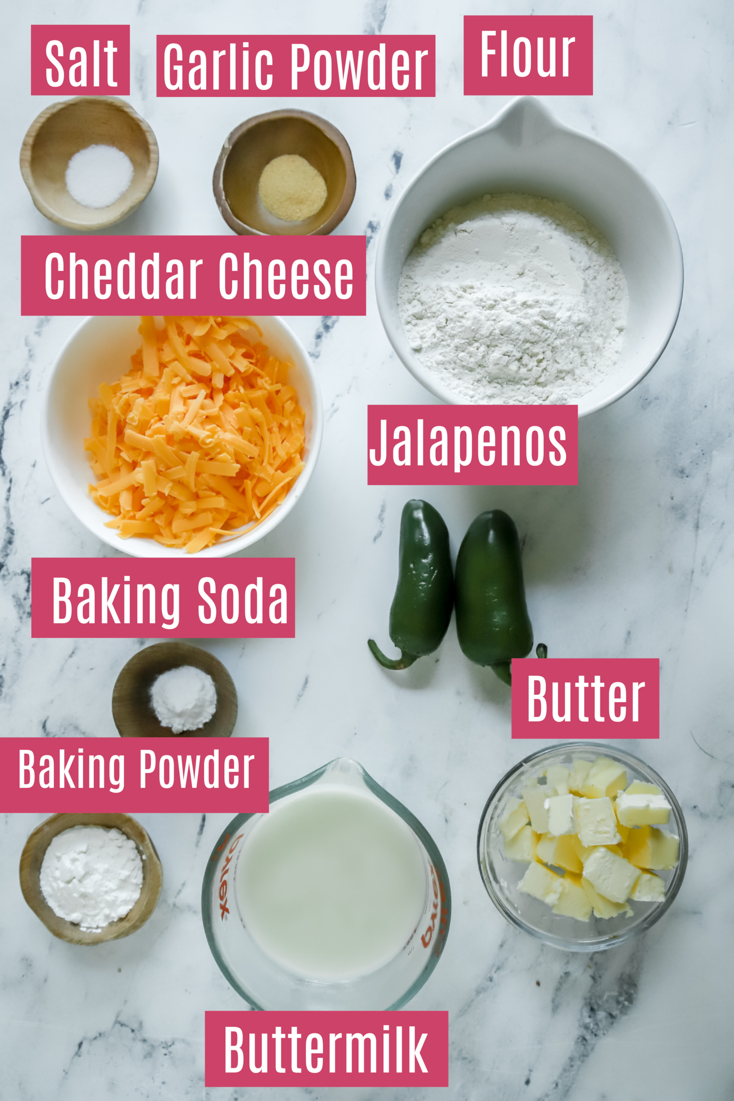 ingredients for cheddar jalapeno biscuits