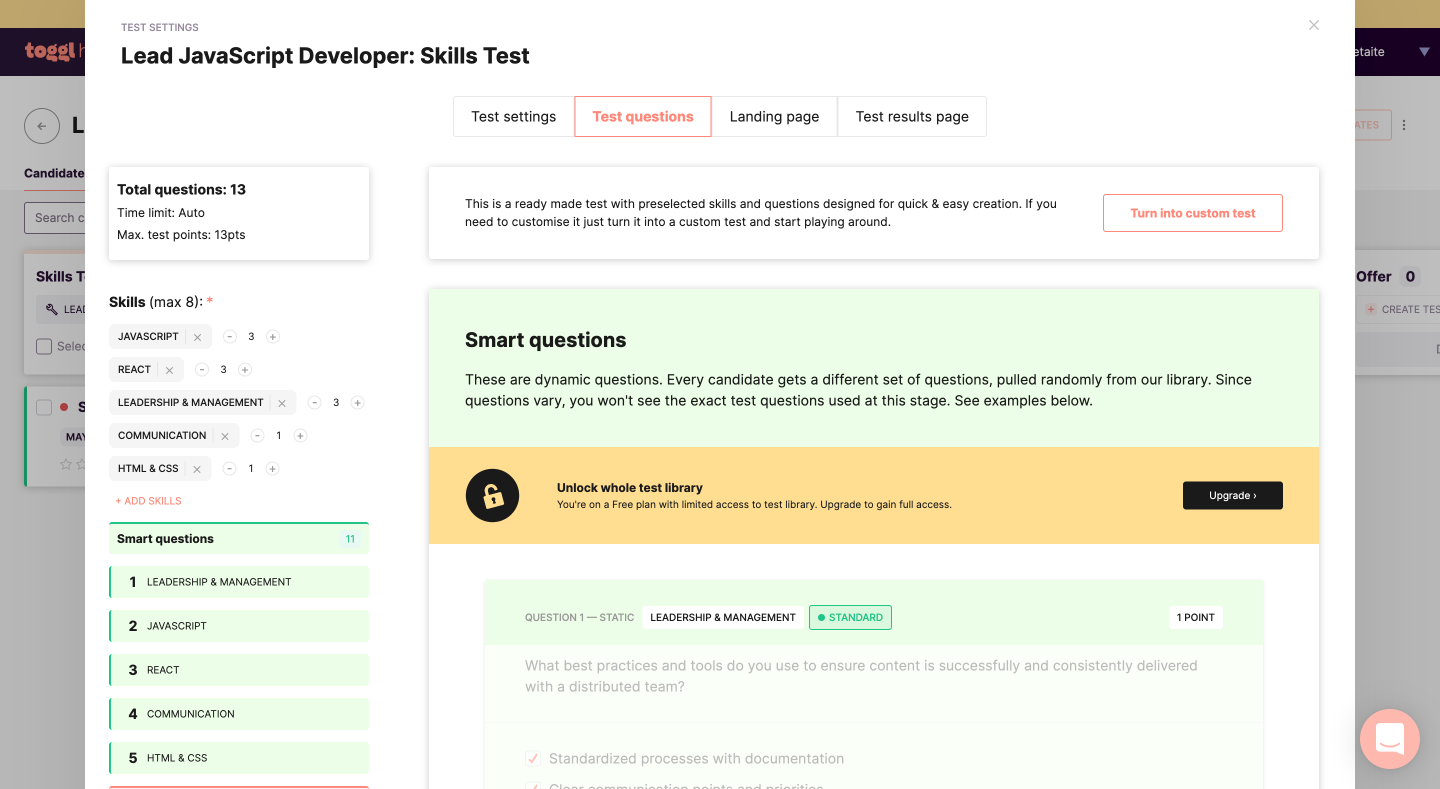 Any technical test can be customized to include soft and interpersonal skills, such as communication or leadership.