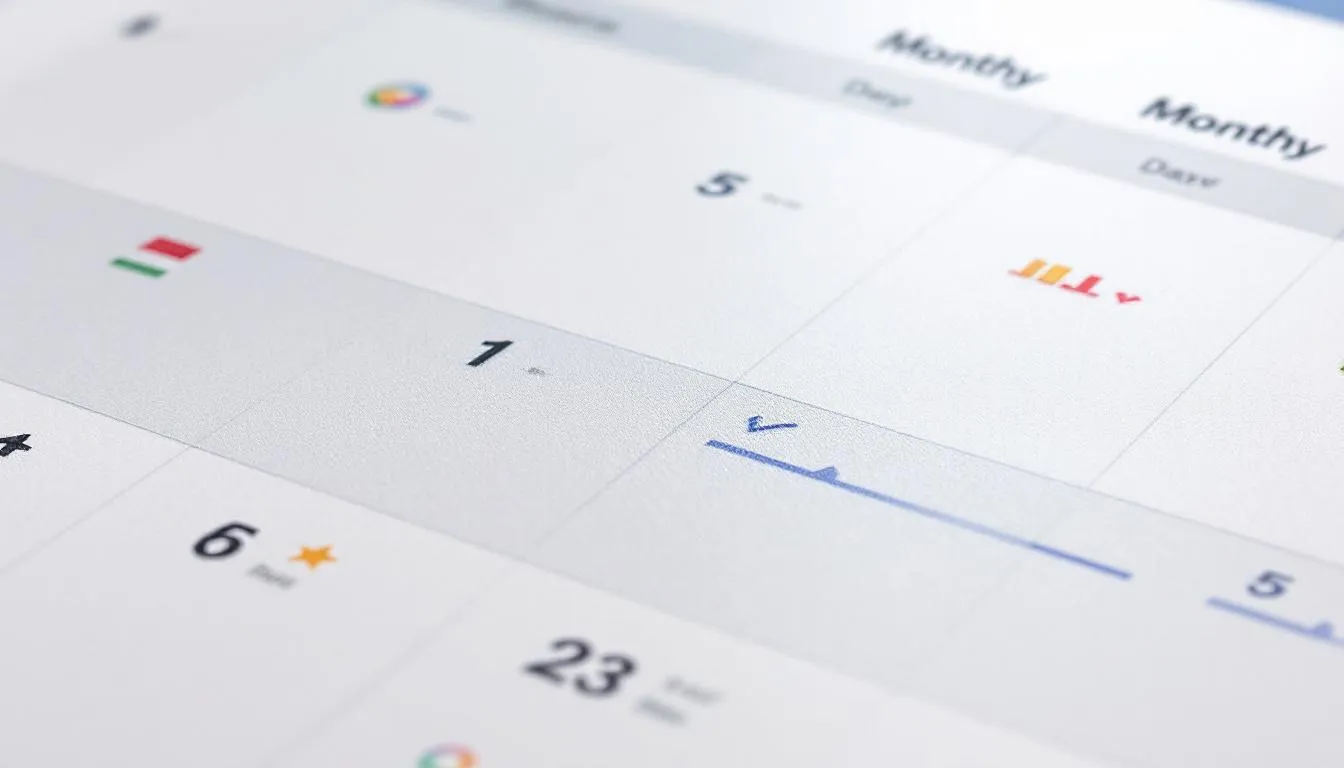 A calendar displaying a timeline that transitions from days to months, with markers indicating improvements in symptoms such as dizziness and tinnitus, often associated with conditions like Ménière's disease. The visual suggests a positive progression in managing symptoms through treatments like betahistine, which works by improving blood flow to the inner ear.