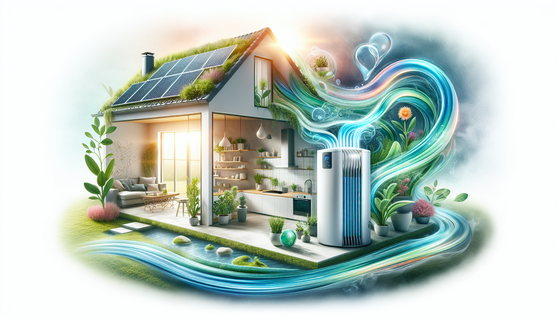 A creative representation of heat pump hot water systems, emphasizing energy efficiency and environmental benefits.