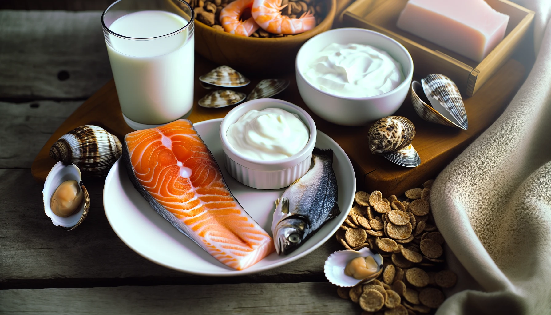 A variety of foods rich in vitamin B12