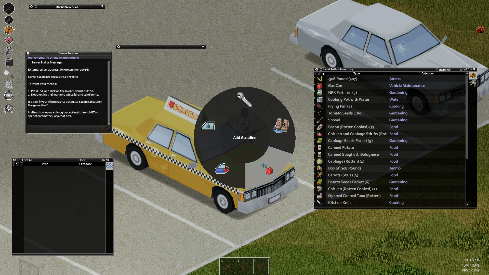 The option to add gasoline in the radial menu.