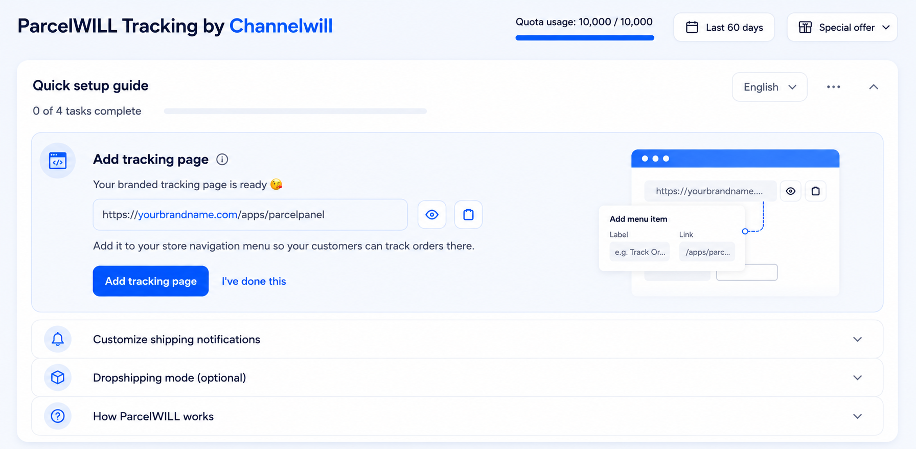 ParcelWILL Order Tracking Page